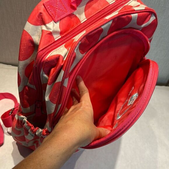 thirty-one Pink Gray Polka Dot Backpack "C" Embroidered School Dance Girls Kids - Picture 7 of 11